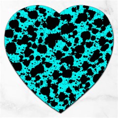 Bright Turquoise And Black Leopard Style Paint Splash Funny Pattern Jigsaw Puzzle (heart) by yoursparklingshop