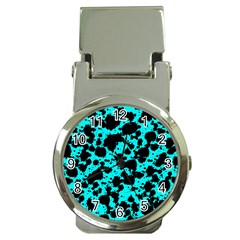 Bright Turquoise And Black Leopard Style Paint Splash Funny Pattern Money Clip Watches by yoursparklingshop