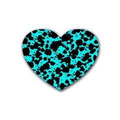 Bright Turquoise And Black Leopard Style Paint Splash Funny Pattern Heart Coaster (4 Pack)  by yoursparklingshop