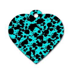 Bright Turquoise And Black Leopard Style Paint Splash Funny Pattern Dog Tag Heart (one Side) by yoursparklingshop