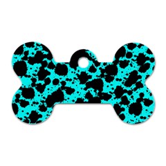 Bright Turquoise And Black Leopard Style Paint Splash Funny Pattern Dog Tag Bone (one Side) by yoursparklingshop