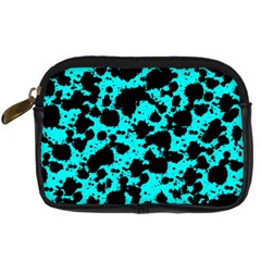 Bright Turquoise And Black Leopard Style Paint Splash Funny Pattern Digital Camera Leather Case by yoursparklingshop