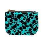 Bright Turquoise and Black Leopard Style Paint Splash Funny Pattern Mini Coin Purse Front