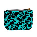 Bright Turquoise and Black Leopard Style Paint Splash Funny Pattern Mini Coin Purse Back