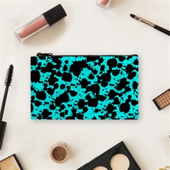 Bright Turquoise And Black Leopard Style Paint Splash Funny Pattern Cosmetic Bag (small) by yoursparklingshop