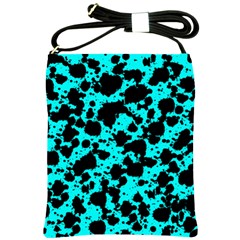 Bright Turquoise And Black Leopard Style Paint Splash Funny Pattern Shoulder Sling Bag by yoursparklingshop