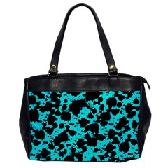 Bright Turquoise And Black Leopard Style Paint Splash Funny Pattern Oversize Office Handbag by yoursparklingshop