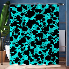 Bright Turquoise And Black Leopard Style Paint Splash Funny Pattern Shower Curtain 60  X 72  (medium)  by yoursparklingshop