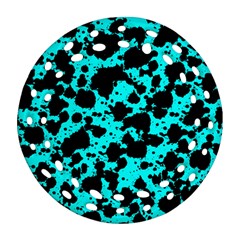 Bright Turquoise And Black Leopard Style Paint Splash Funny Pattern Ornament (round Filigree) by yoursparklingshop