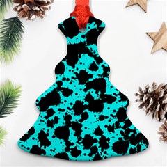 Bright Turquoise And Black Leopard Style Paint Splash Funny Pattern Ornament (christmas Tree)  by yoursparklingshop