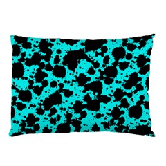 Bright Turquoise And Black Leopard Style Paint Splash Funny Pattern Pillow Case (two Sides) by yoursparklingshop