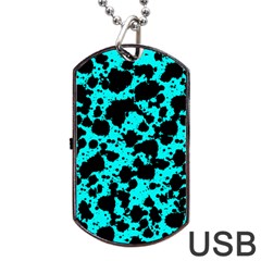 Bright Turquoise And Black Leopard Style Paint Splash Funny Pattern Dog Tag Usb Flash (one Side) by yoursparklingshop