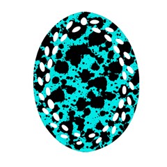 Bright Turquoise And Black Leopard Style Paint Splash Funny Pattern Ornament (oval Filigree) by yoursparklingshop