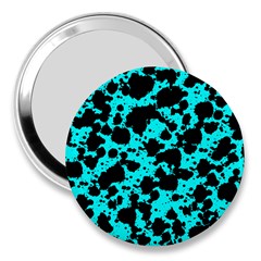 Bright Turquoise And Black Leopard Style Paint Splash Funny Pattern 3  Handbag Mirrors by yoursparklingshop