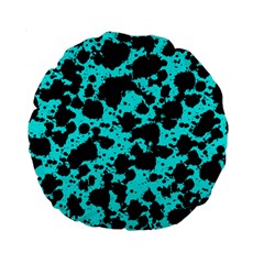 Bright Turquoise And Black Leopard Style Paint Splash Funny Pattern Standard 15  Premium Round Cushions by yoursparklingshop