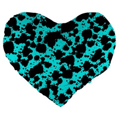 Bright Turquoise And Black Leopard Style Paint Splash Funny Pattern Large 19  Premium Heart Shape Cushions by yoursparklingshop