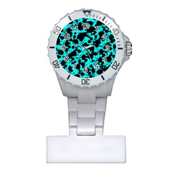 Bright Turquoise And Black Leopard Style Paint Splash Funny Pattern Plastic Nurses Watch by yoursparklingshop