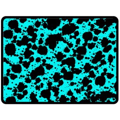 Bright Turquoise And Black Leopard Style Paint Splash Funny Pattern Double Sided Fleece Blanket (large)  by yoursparklingshop