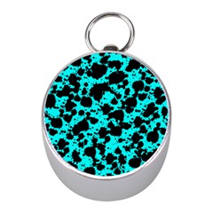 Bright Turquoise And Black Leopard Style Paint Splash Funny Pattern Mini Silver Compasses by yoursparklingshop