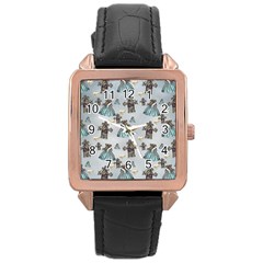 Funny Elephant, Pattern Design Rose Gold Leather Watch  by FantasyWorld7