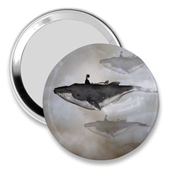 Awesome Fantasy Whale With Women In The Sky 3  Handbag Mirrors by FantasyWorld7