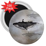 Awesome Fantasy Whale With Women In The Sky 3  Magnets (100 pack) Front