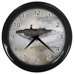 Awesome Fantasy Whale With Women In The Sky Wall Clock (black) by FantasyWorld7