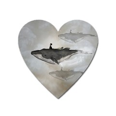 Awesome Fantasy Whale With Women In The Sky Heart Magnet by FantasyWorld7