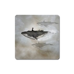 Awesome Fantasy Whale With Women In The Sky Square Magnet by FantasyWorld7