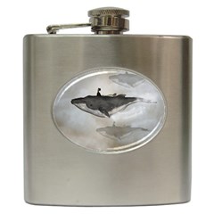 Awesome Fantasy Whale With Women In The Sky Hip Flask (6 Oz) by FantasyWorld7