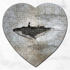 Awesome Fantasy Whale With Women In The Sky Jigsaw Puzzle (heart) by FantasyWorld7