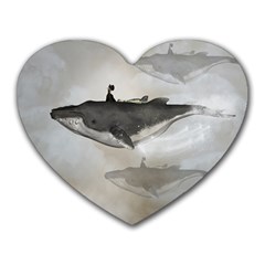 Awesome Fantasy Whale With Women In The Sky Heart Mousepads by FantasyWorld7