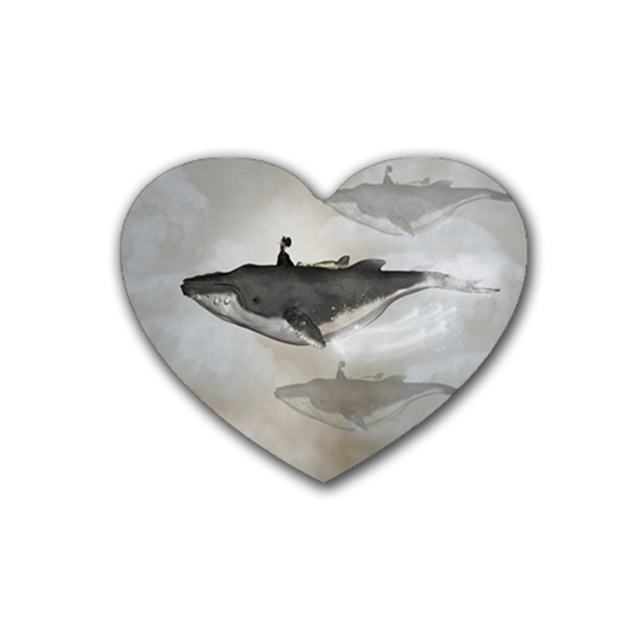 Awesome Fantasy Whale With Women In The Sky Heart Coaster (4 pack) 