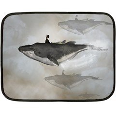 Awesome Fantasy Whale With Women In The Sky Double Sided Fleece Blanket (mini)  by FantasyWorld7