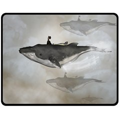 Awesome Fantasy Whale With Women In The Sky Fleece Blanket (medium)  by FantasyWorld7