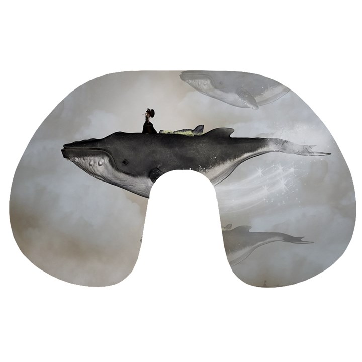 Awesome Fantasy Whale With Women In The Sky Travel Neck Pillows