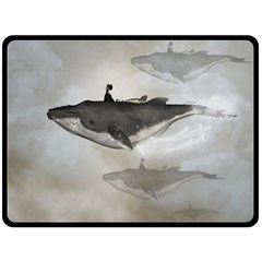 Awesome Fantasy Whale With Women In The Sky Double Sided Fleece Blanket (large)  by FantasyWorld7