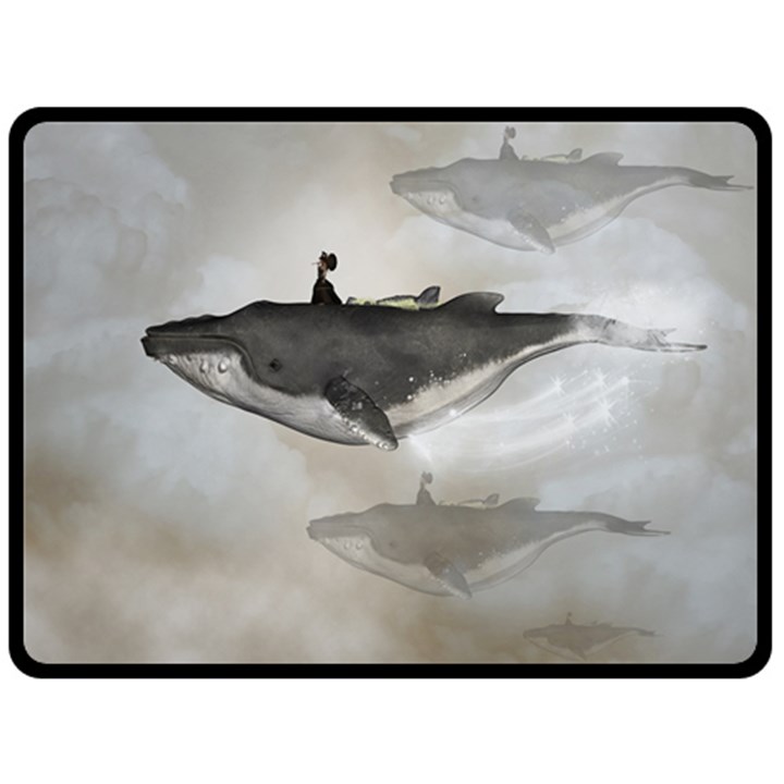 Awesome Fantasy Whale With Women In The Sky Double Sided Fleece Blanket (Large) 