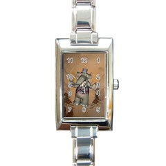 Funny Cartoon Elephant Rectangle Italian Charm Watch by FantasyWorld7