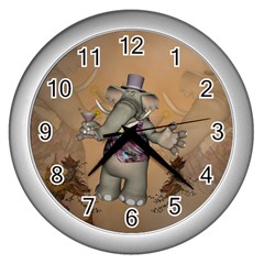 Funny Cartoon Elephant Wall Clock (silver) by FantasyWorld7