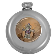 Funny Cartoon Elephant Round Hip Flask (5 Oz) by FantasyWorld7