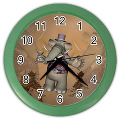 Funny Cartoon Elephant Color Wall Clock by FantasyWorld7