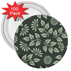 Flowers Pattern Spring Nature 3  Buttons (100 Pack)  by Pakrebo