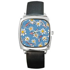 Koi Pattern Japanese Background Square Metal Watch by Pakrebo