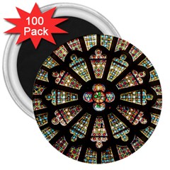 Church Window Rosette Glass Window 3  Magnets (100 Pack) by Pakrebo