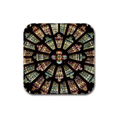 Church Window Rosette Glass Window Rubber Square Coaster (4 Pack)  by Pakrebo