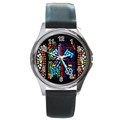 Mosaic Window Rosette Church Glass Round Metal Watch by Pakrebo