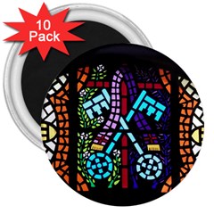 Mosaic Window Rosette Church Glass 3  Magnets (10 Pack)  by Pakrebo