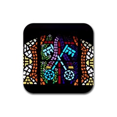 Mosaic Window Rosette Church Glass Rubber Square Coaster (4 Pack)  by Pakrebo