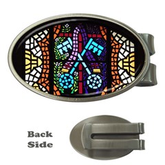 Mosaic Window Rosette Church Glass Money Clips (oval)  by Pakrebo